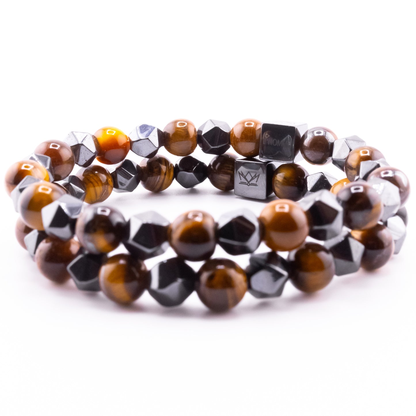 (1) Pulsera Signature Diamond Ojo de Tigre Marrón y Hematita