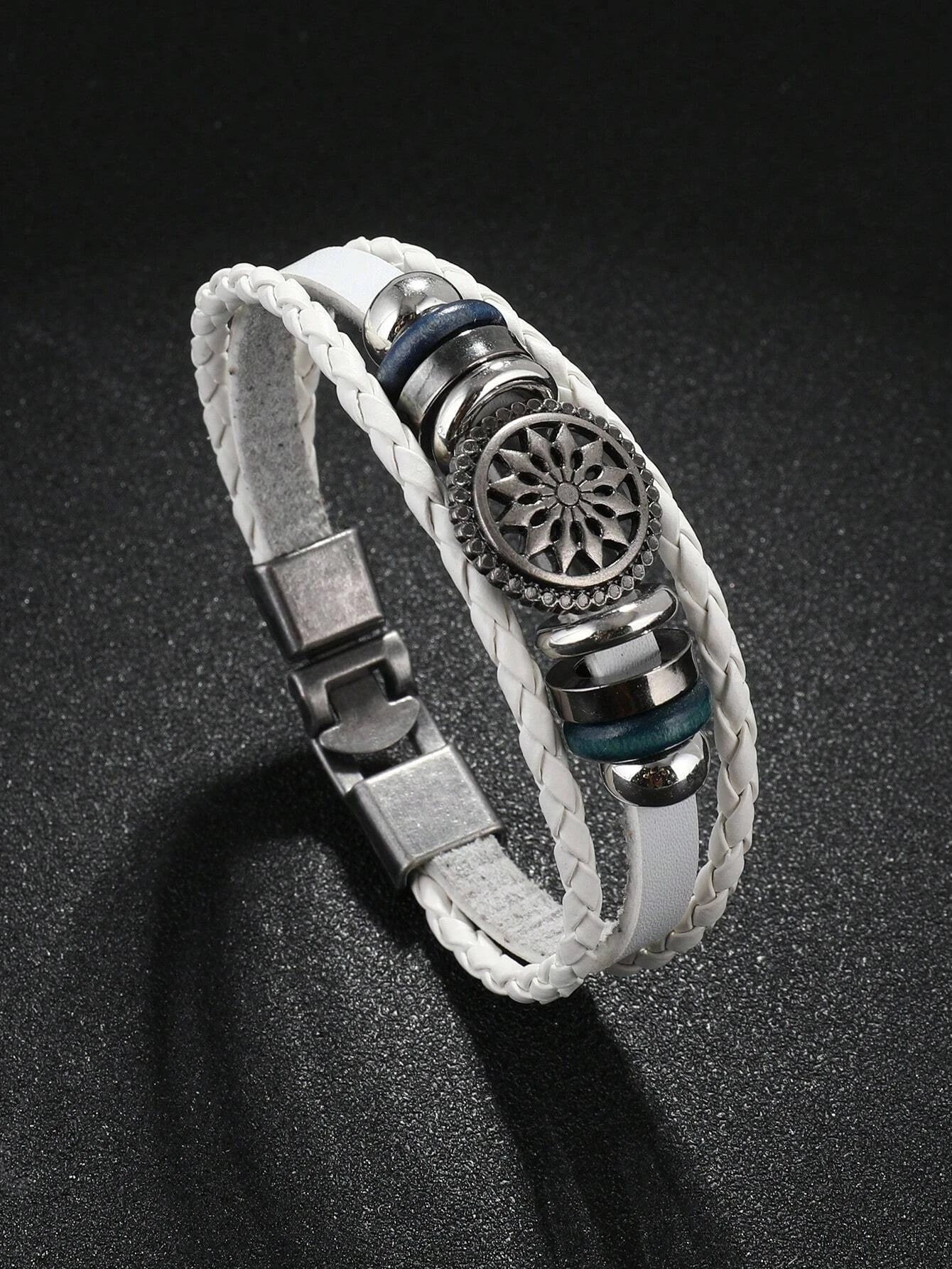 White Bead Flower Design Layered Bracelet