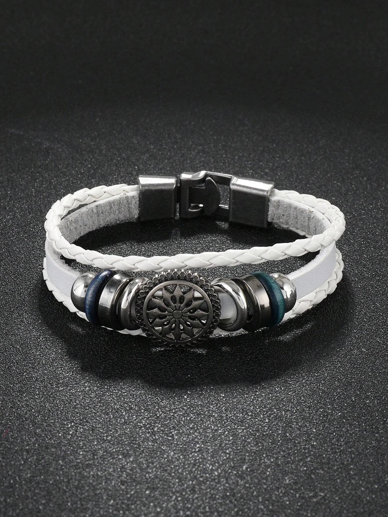 White Bead Flower Design Layered Bracelet