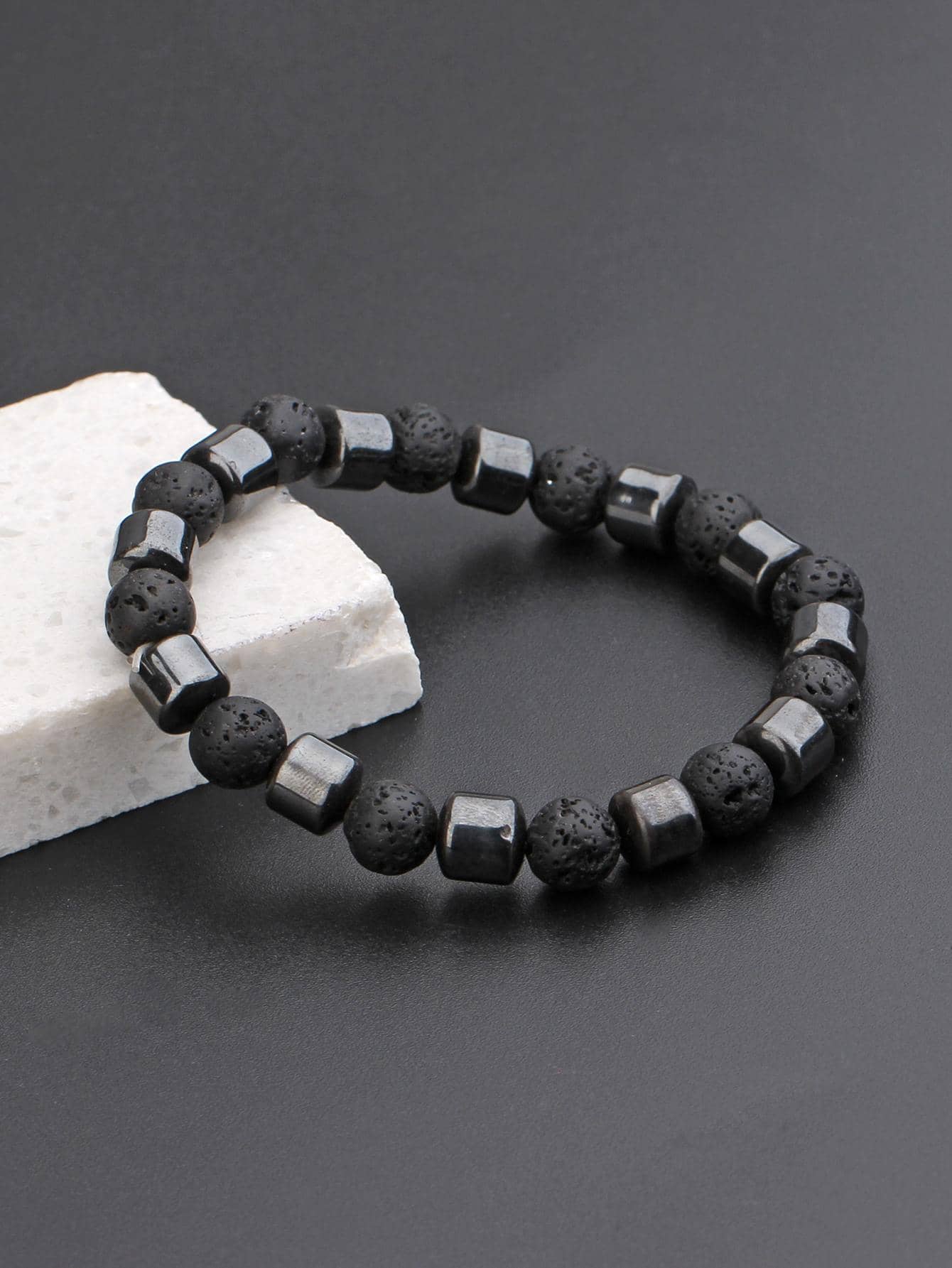 Minimalist Hematite and Lava Stone Bracelet