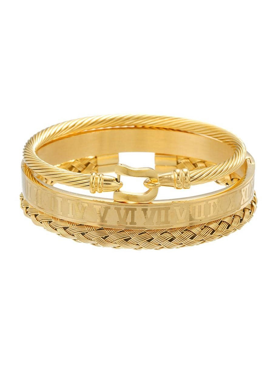 Bracelet and bangle with golden Roman numeral design3 pieces