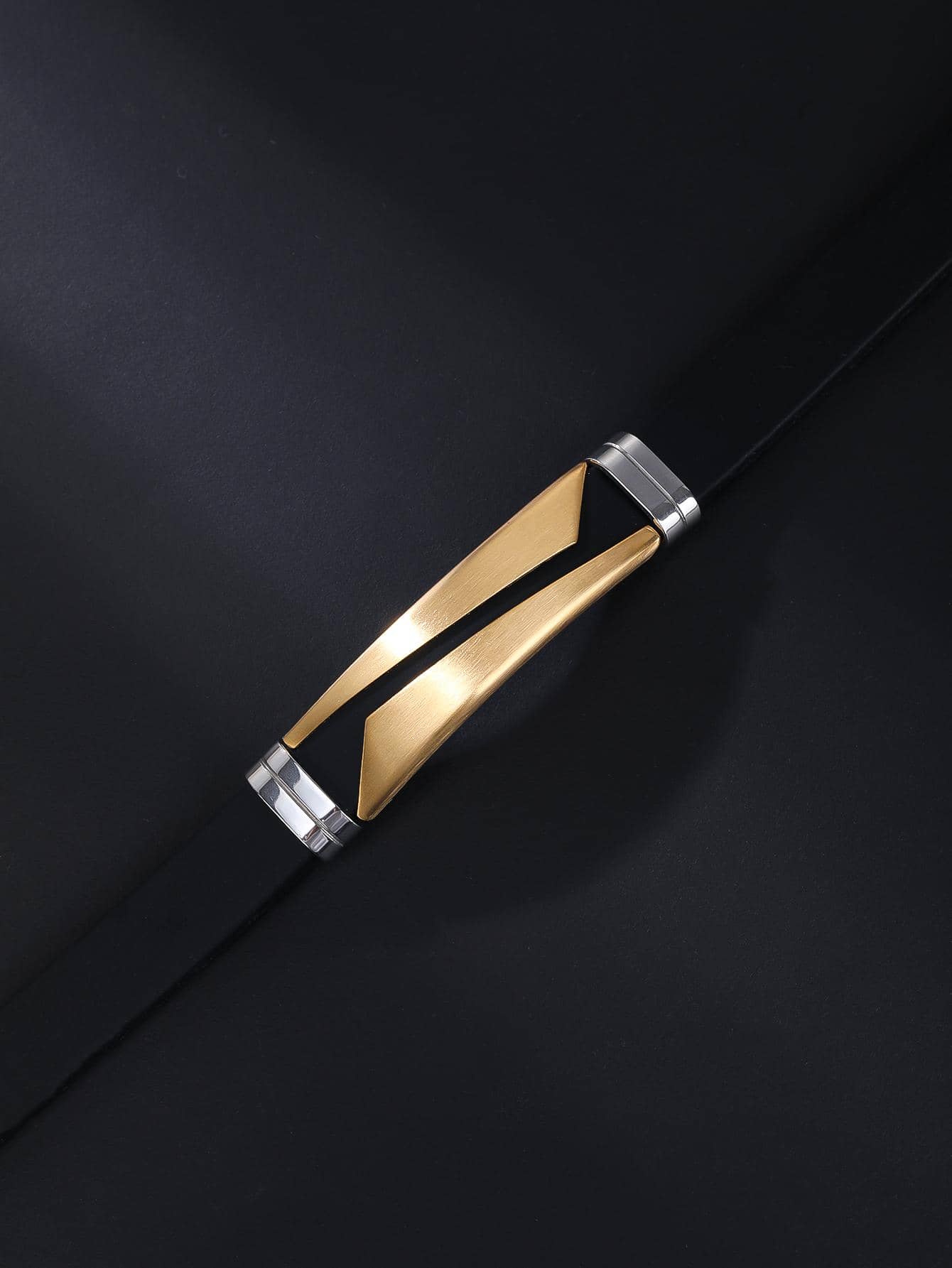 Minimalist black bracelet with gold stainless steel detail