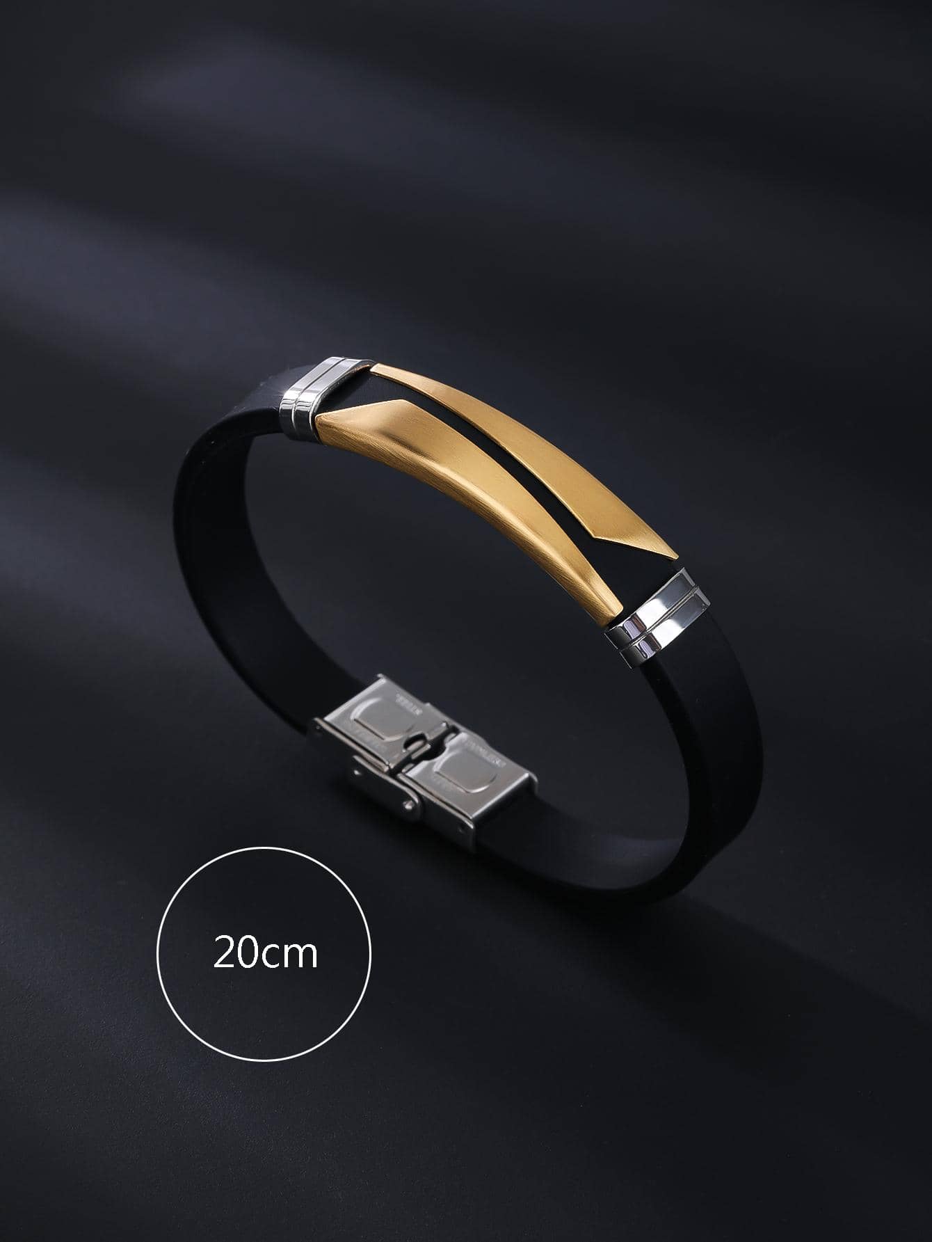 Minimalist black bracelet with gold stainless steel detail