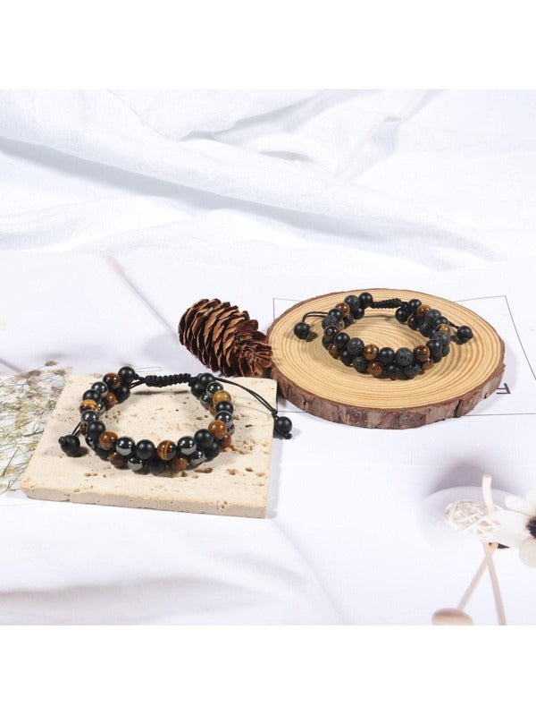 Signature Double Stone Onyx and Tiger's Eye Bracelet