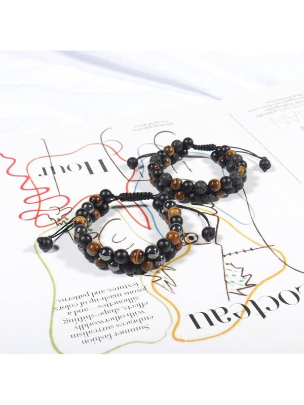 Signature Double Stone Onyx and Tiger's Eye Bracelet