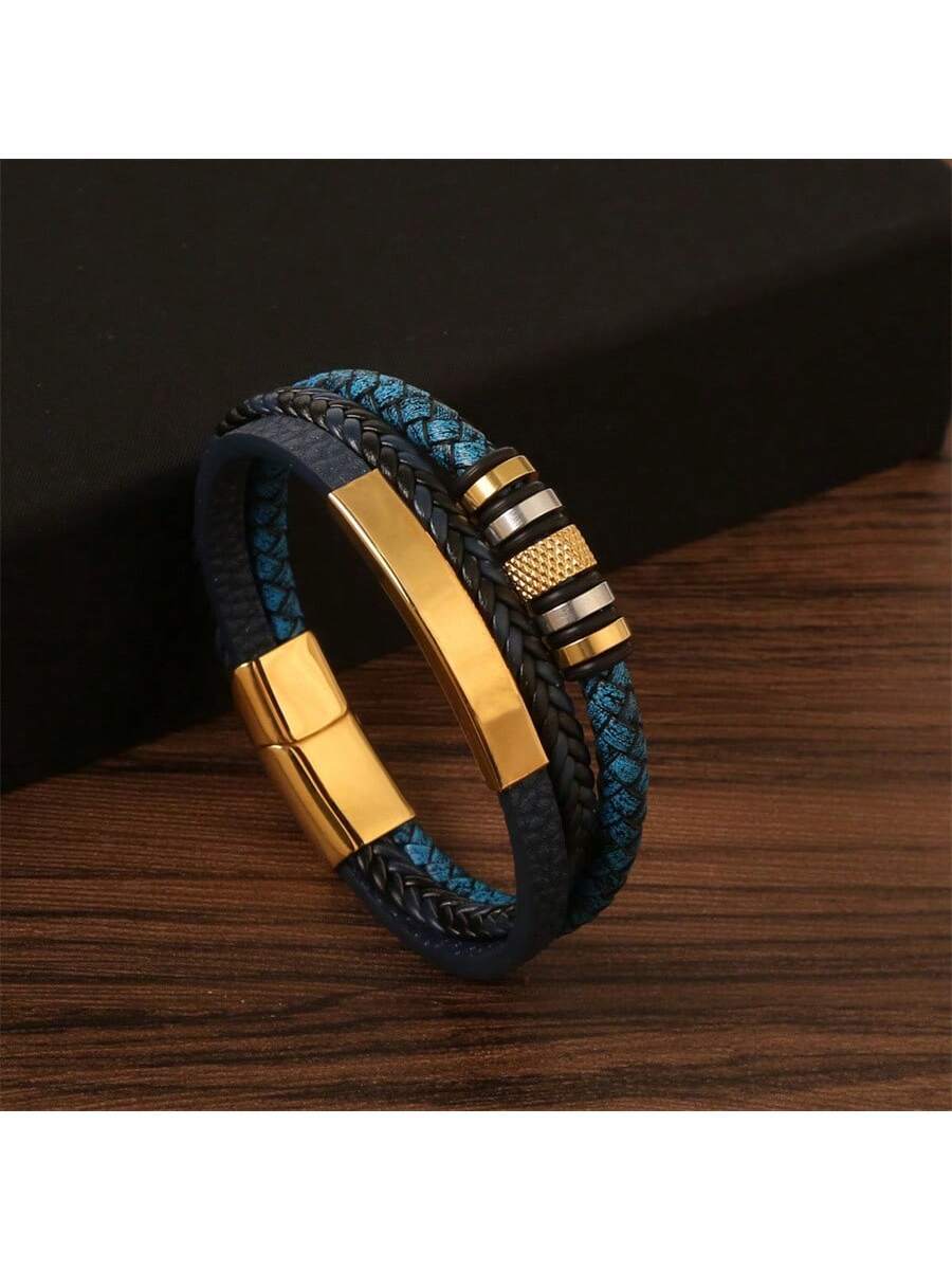 Pulsera a capas azul con dorado con cierre magnético
