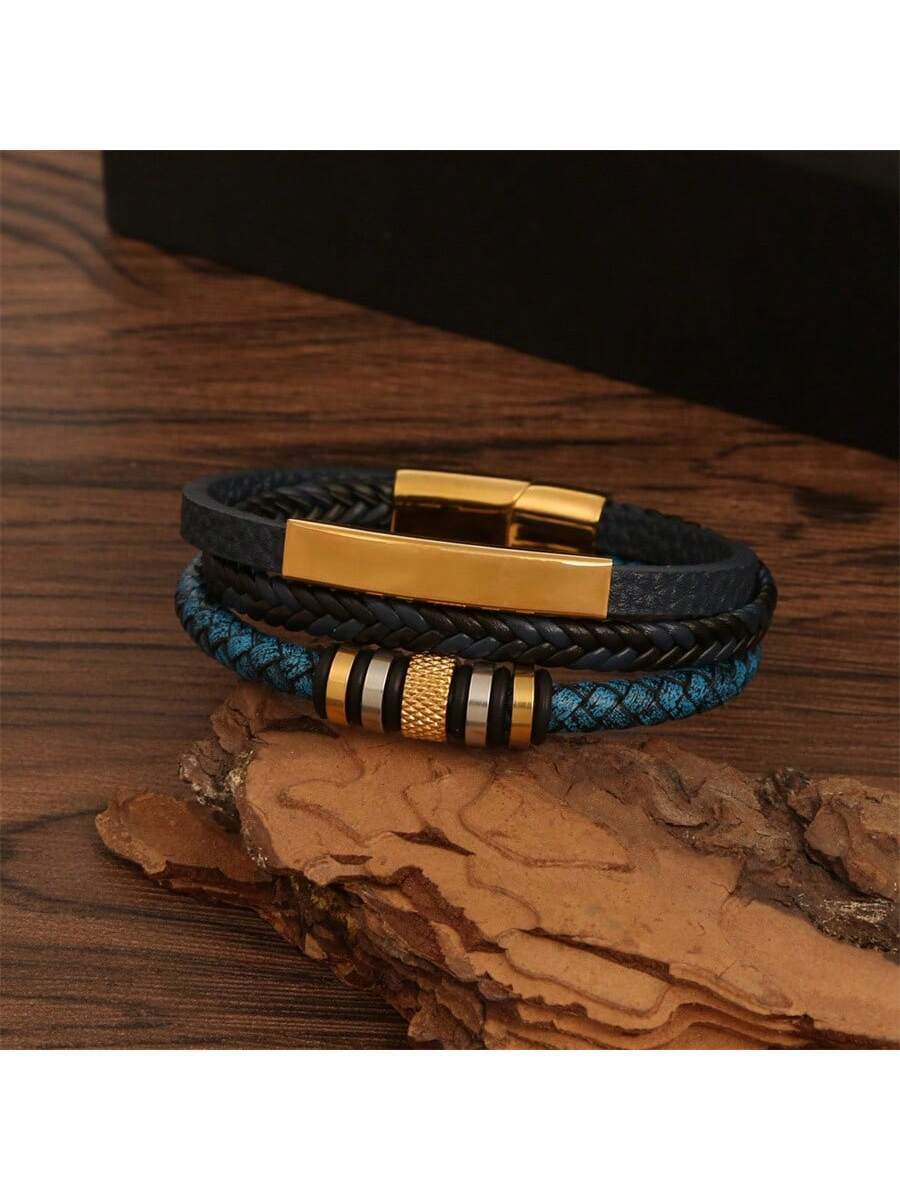 Pulsera a capas azul con dorado con cierre magnético