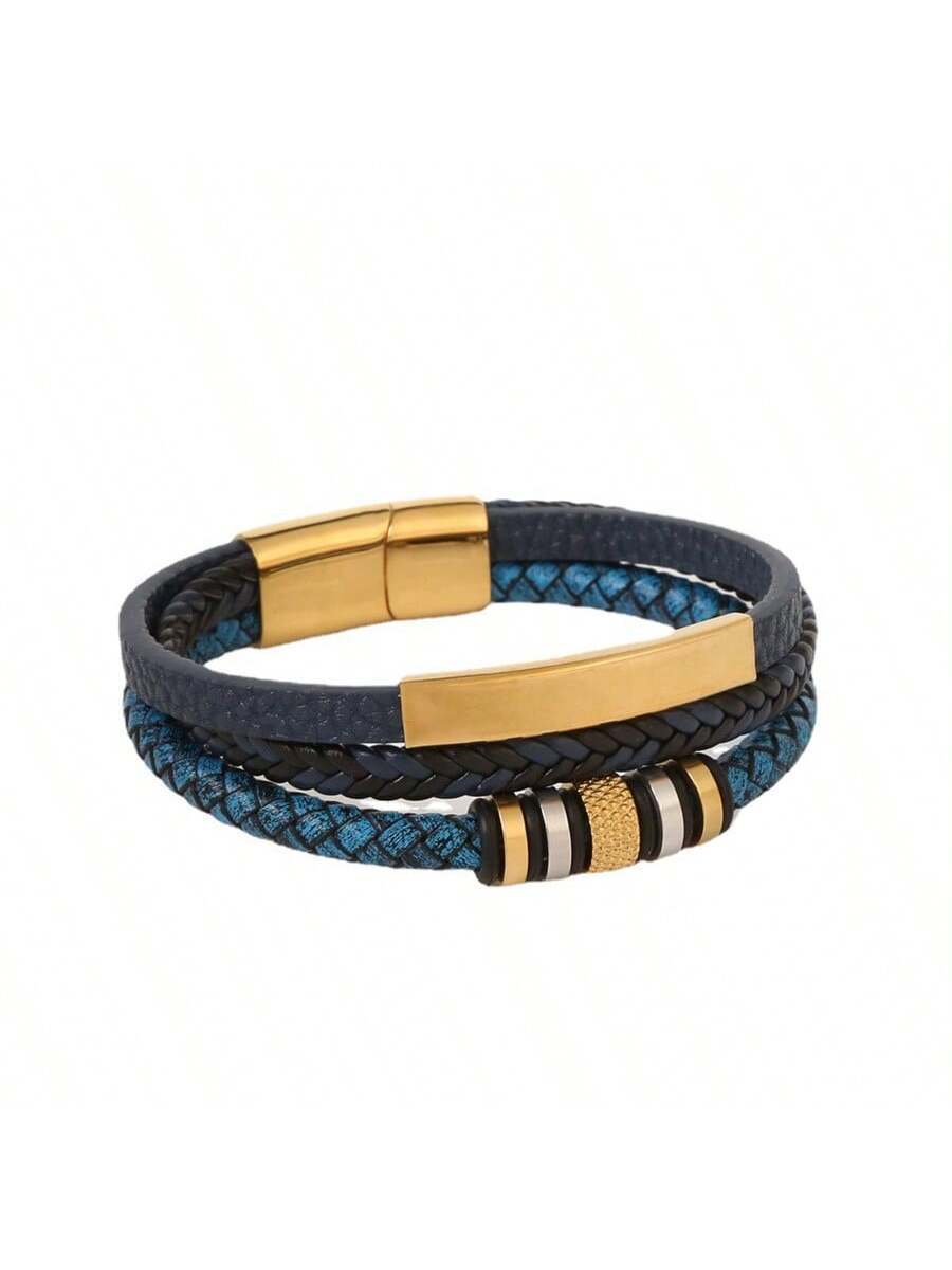 Pulsera a capas azul con dorado con cierre magnético
