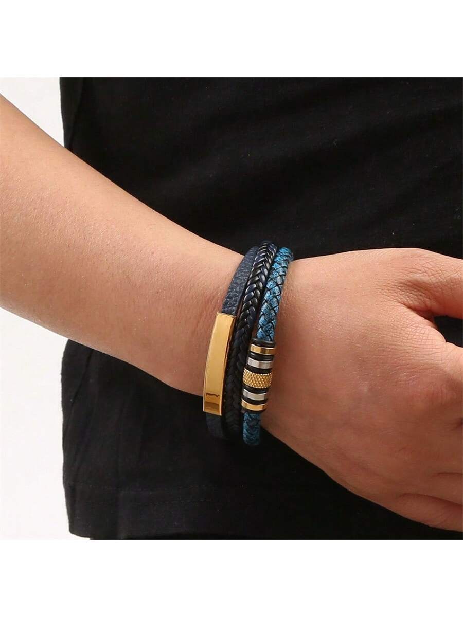 Pulsera a capas azul con dorado con cierre magnético