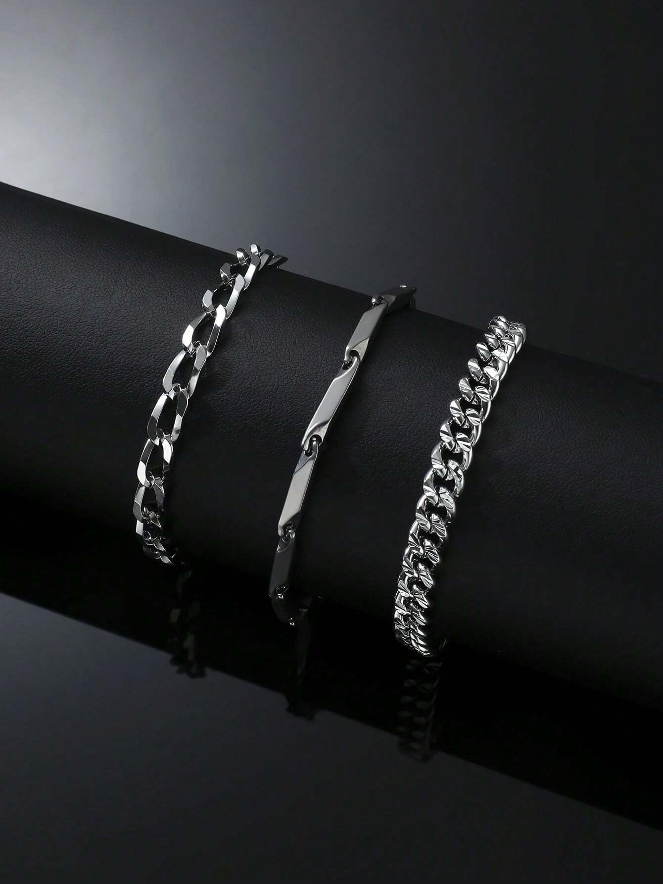 Pulsera minimalista plateada 3 piezas