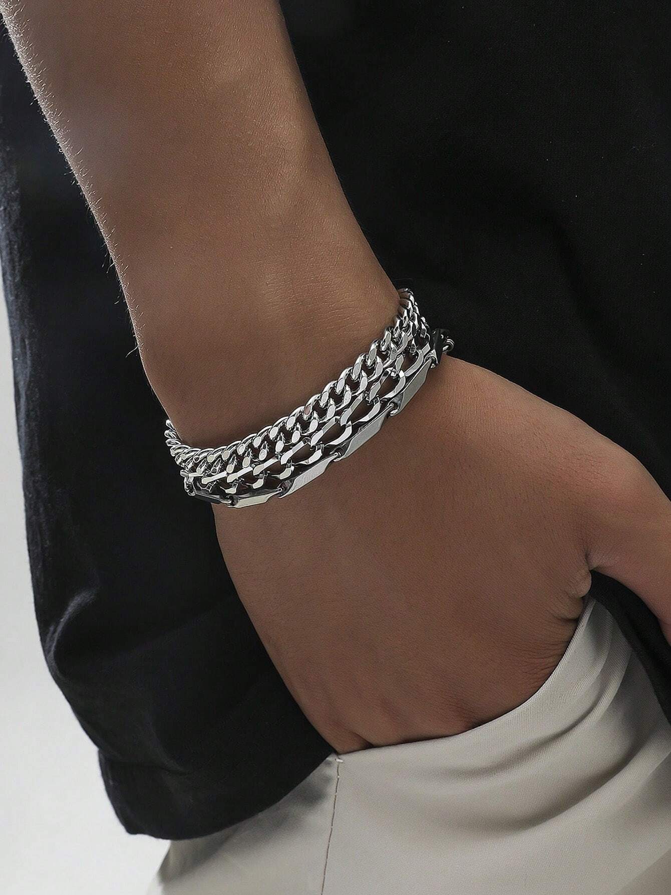 Pulsera minimalista plateada 3 piezas