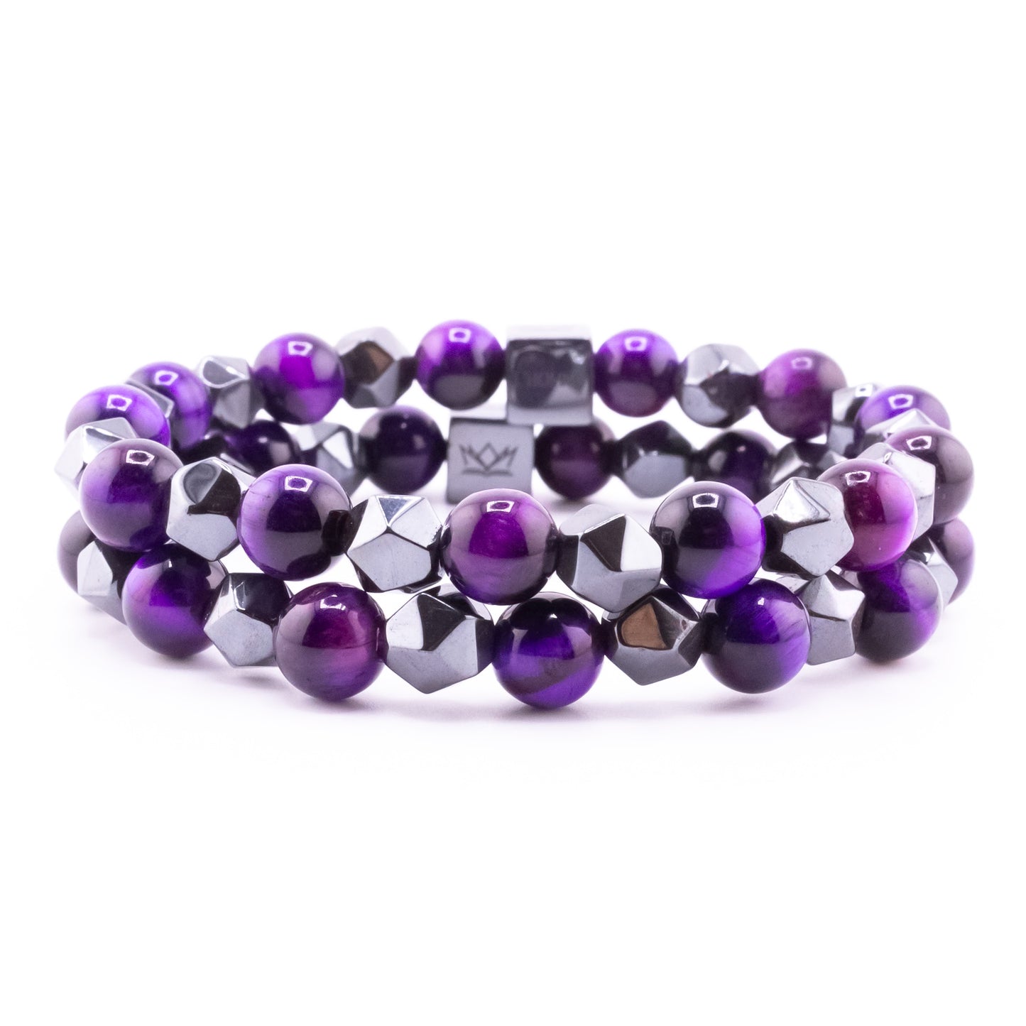 (1) Pulsera Signature Diamond Ojo de Tigre Morado y Hematita