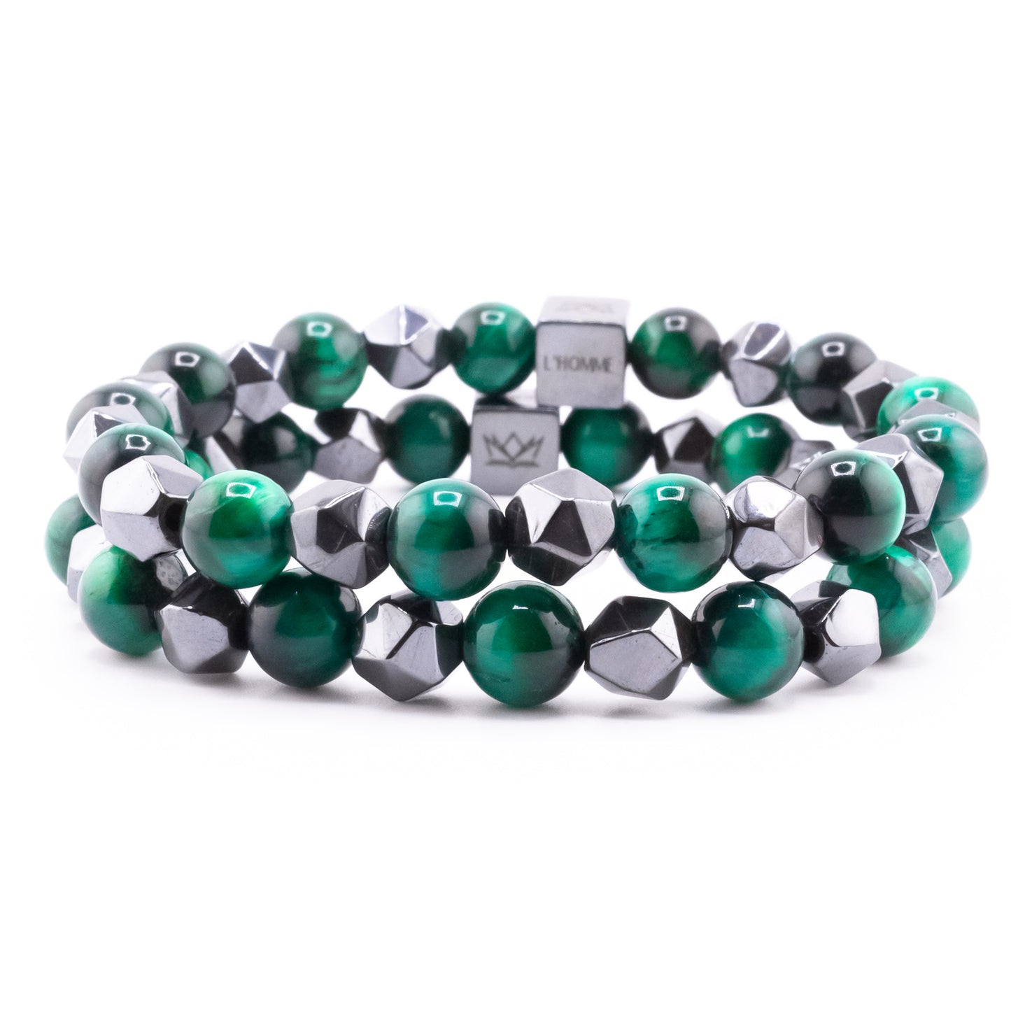 (1) Pulsera Signature Diamond Ojo de Tigre Verde y Hematita