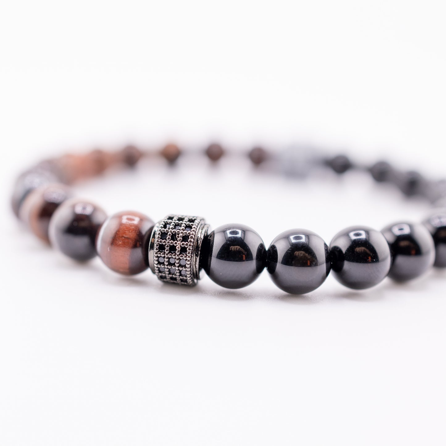 Pulsera Signature Majestic Ojo de Tigre Rojo y Ónix