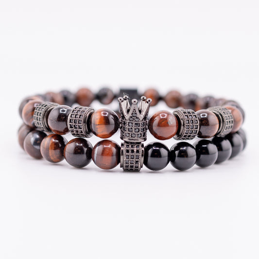 Pulsera Signature Majestic Ojo de Tigre Rojo y Ónix