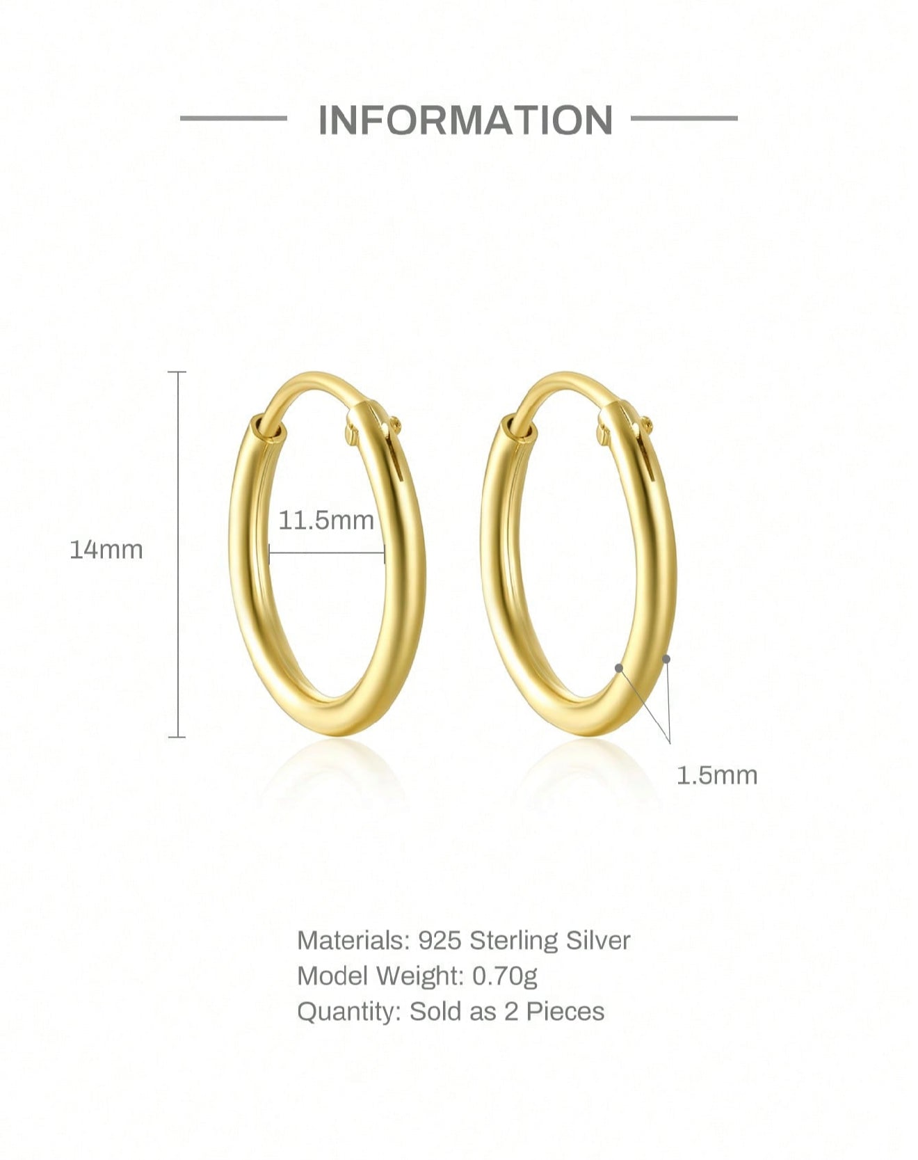 MIA - Pendientes de Plata de ley 925 aro Minimalista