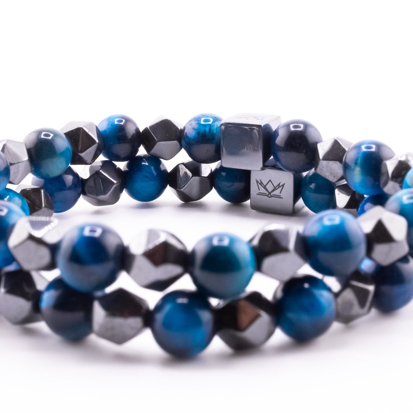 (1) Pulsera Signature Diamond Ojo de Tigre Azul y Hematita