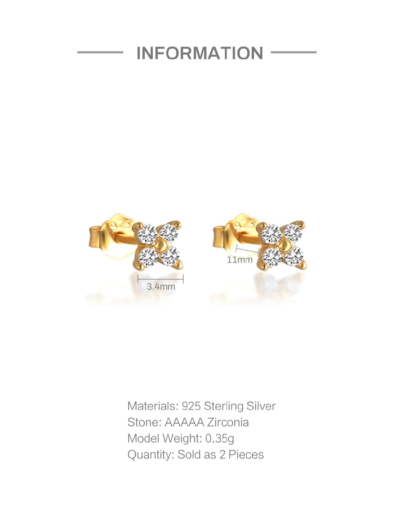 MIA - Pendientes de tachuela zirconia cúbica en Plata 925