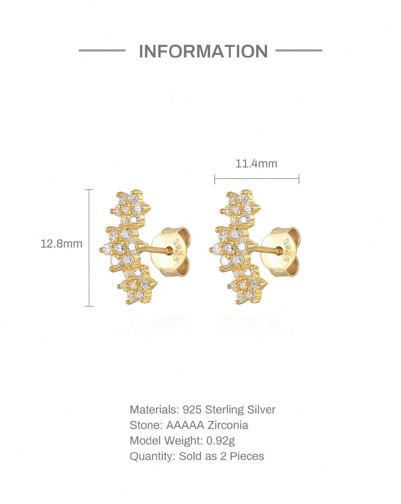 MIA - Pendientes de Plata con baño de Oro de 14kl y Circonia cúbica