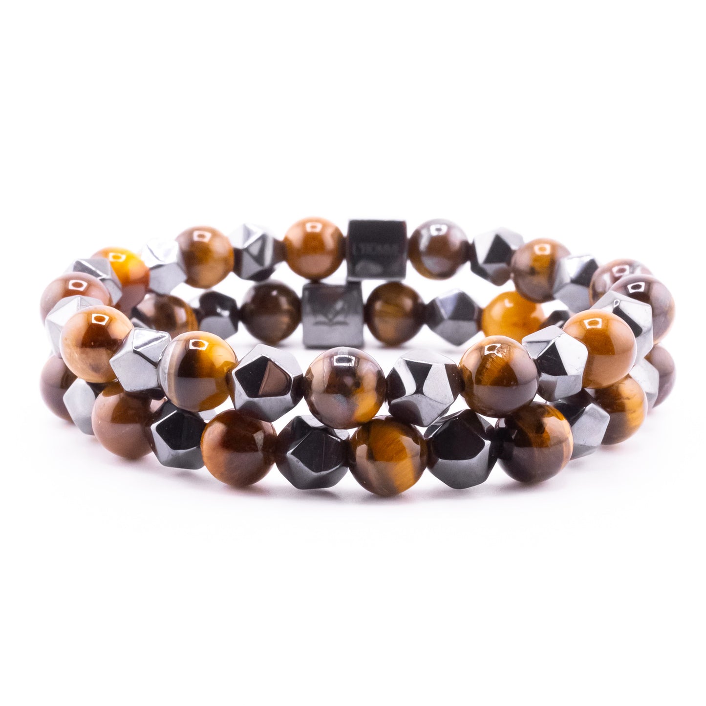 (1) Pulsera Signature Diamond Ojo de Tigre Marrón y Hematita