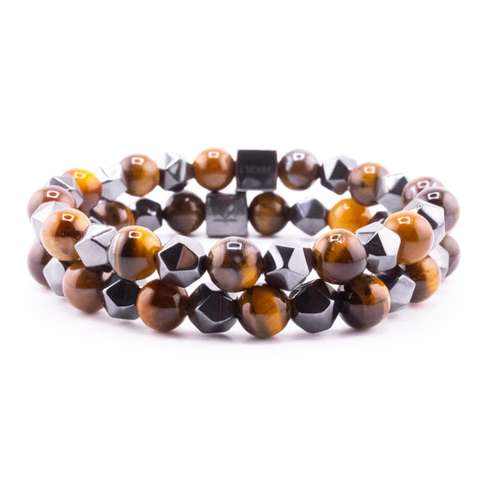 (1) Pulsera Signature Diamond Ojo de Tigre Marrón y Hematita