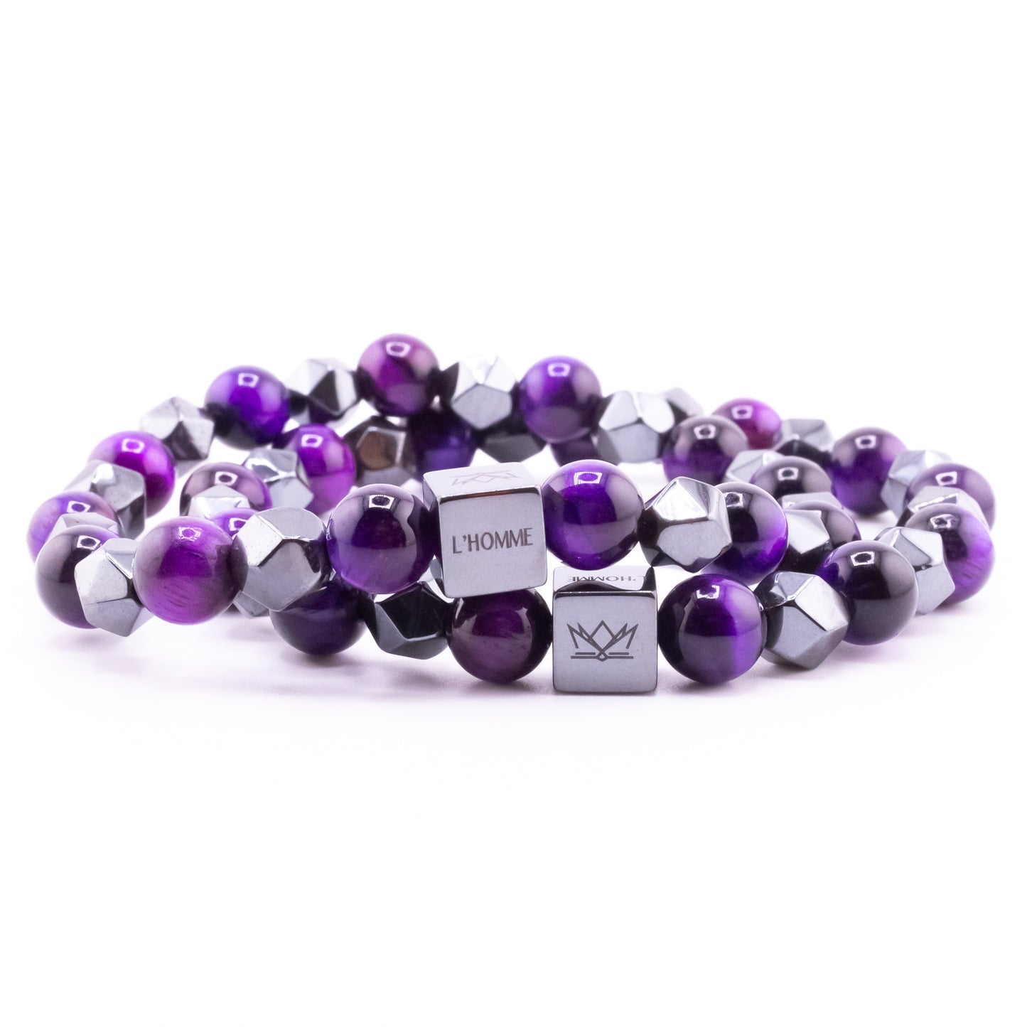 (1) Pulsera Signature Diamond Ojo de Tigre Morado y Hematita