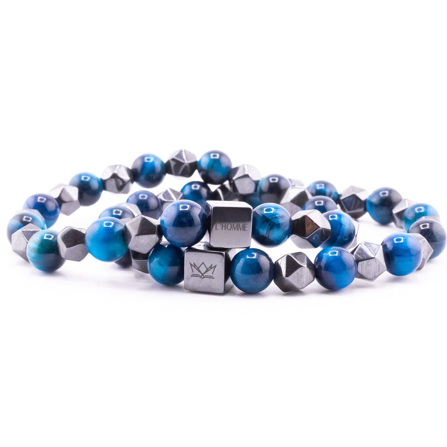 (1) Pulsera Signature Diamond Ojo de Tigre Azul y Hematita