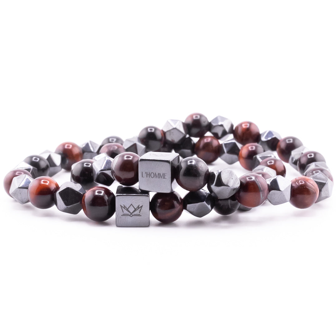 Pulsera Signature Diamond Ojo de Tigre Rojo y Hematita