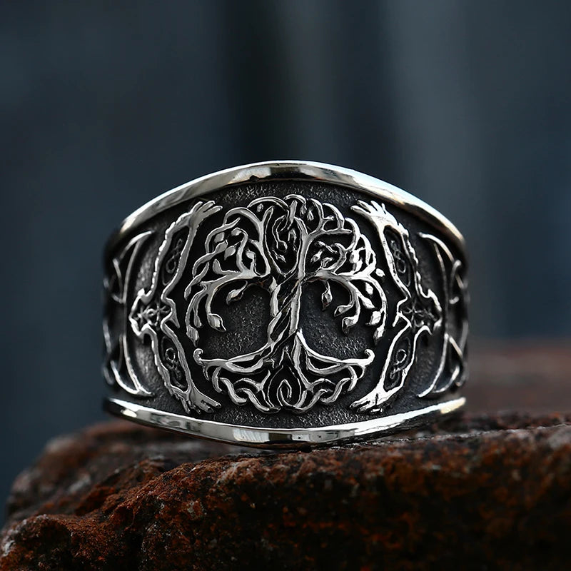 Anillo Vikingo Árbol de la Vida Plateado