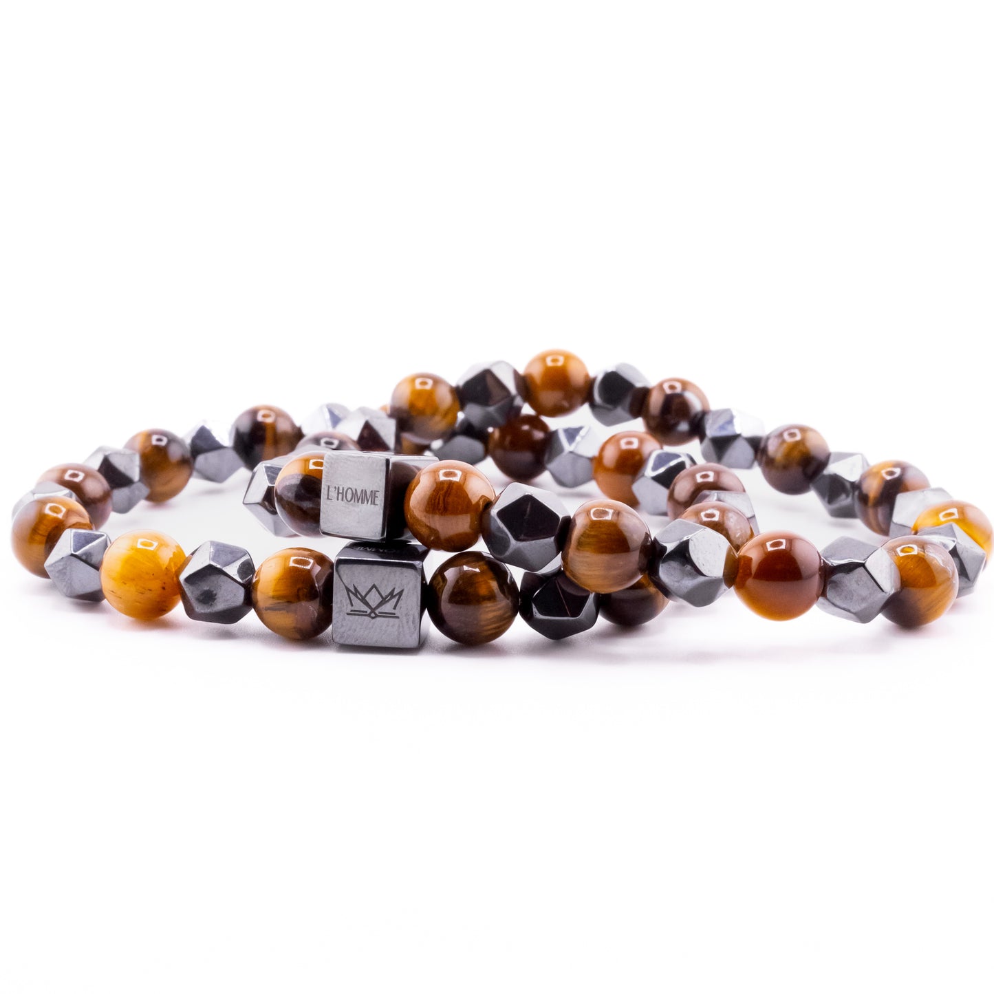(1) Pulsera Signature Diamond Ojo de Tigre Marrón y Hematita
