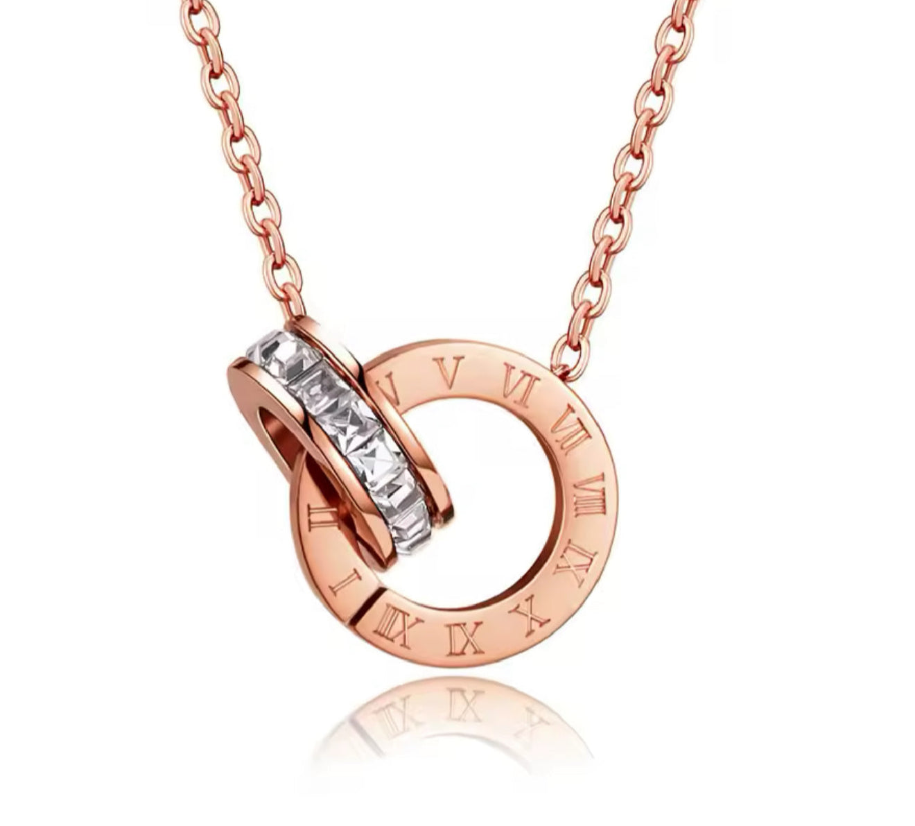 MIA - Set collar y aretes Romano con baño de oro rosa 18k