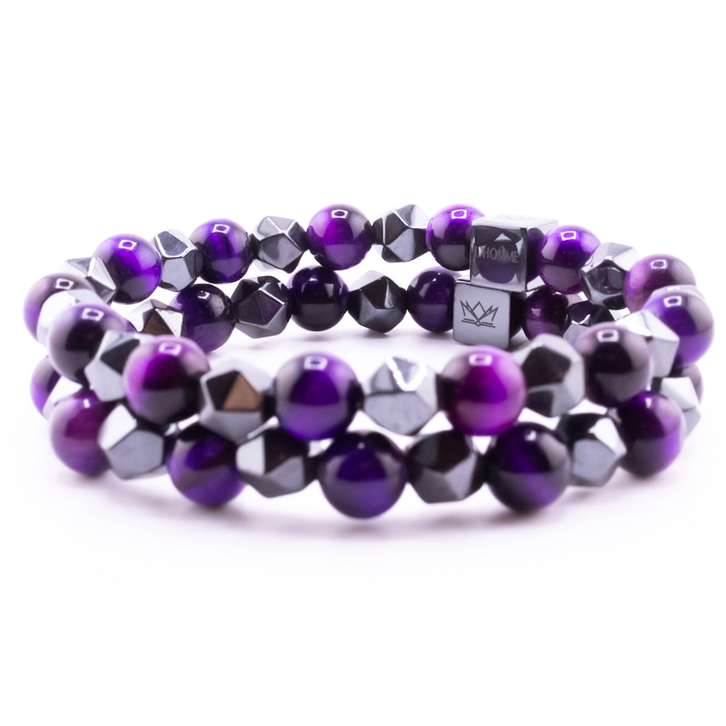 (1) Pulsera Signature Diamond Ojo de Tigre Morado y Hematita