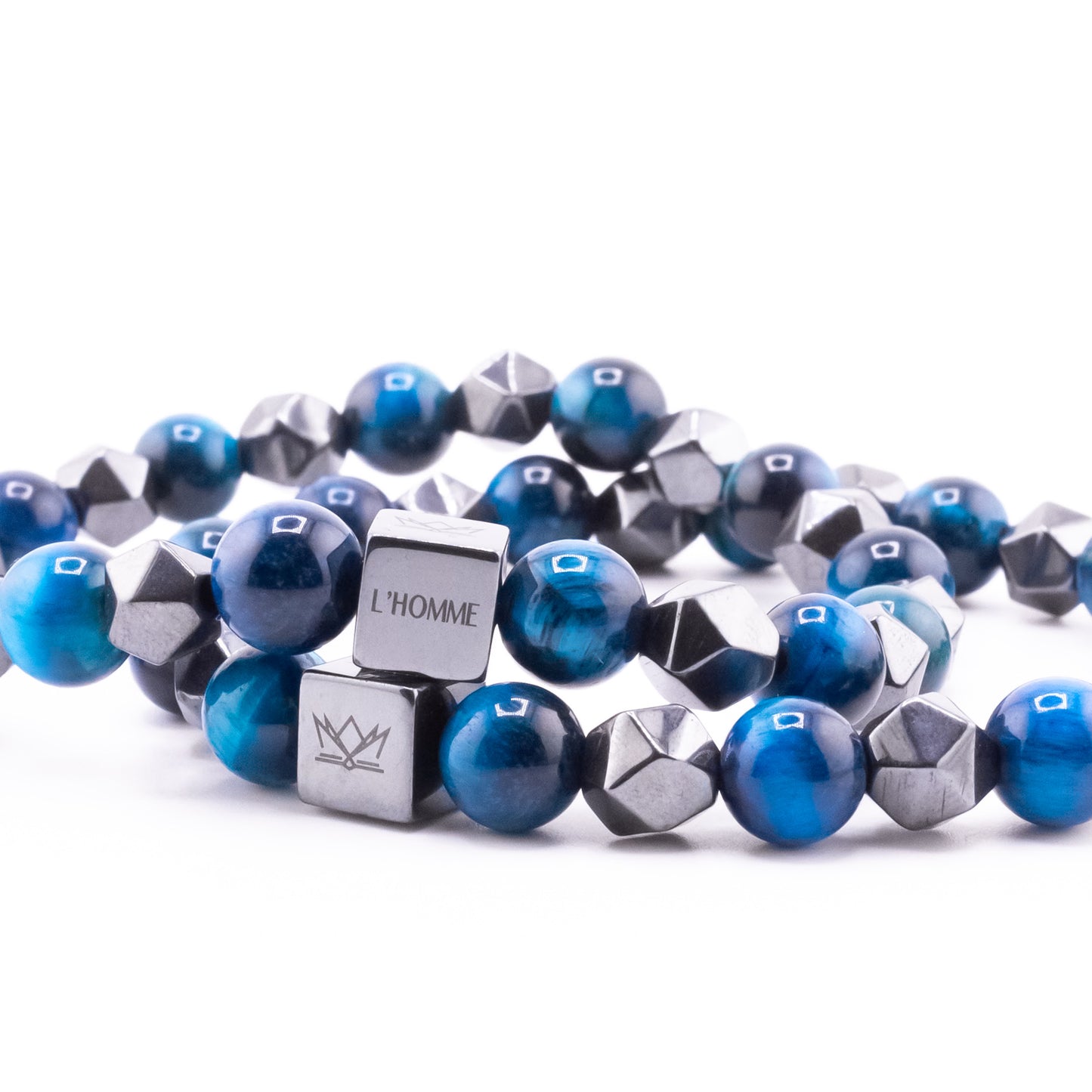 (1) Pulsera Signature Diamond Ojo de Tigre Azul y Hematita