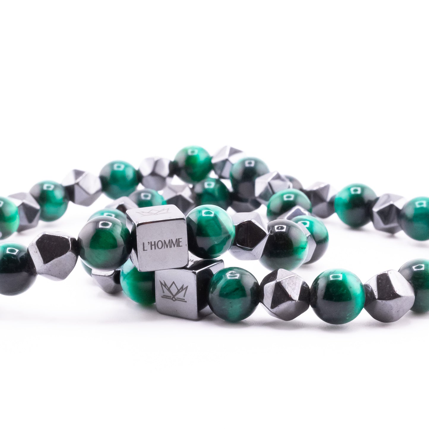 (1) Pulsera Signature Diamond Ojo de Tigre Verde y Hematita