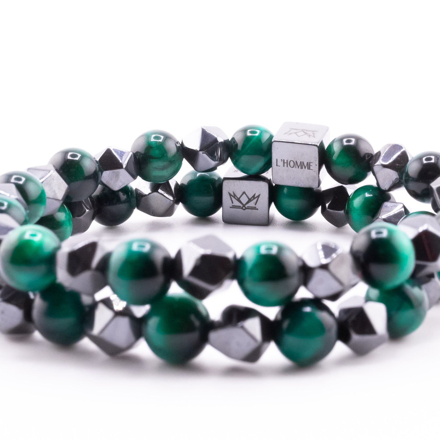 (1) Pulsera Signature Diamond Ojo de Tigre Verde y Hematita