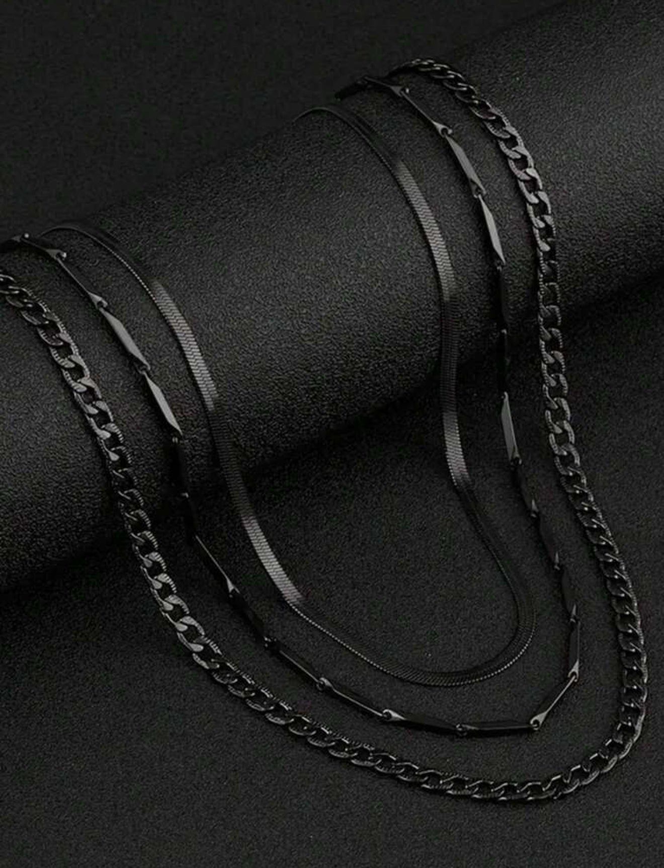 Collar de cadena minimalista 3 piezas negro