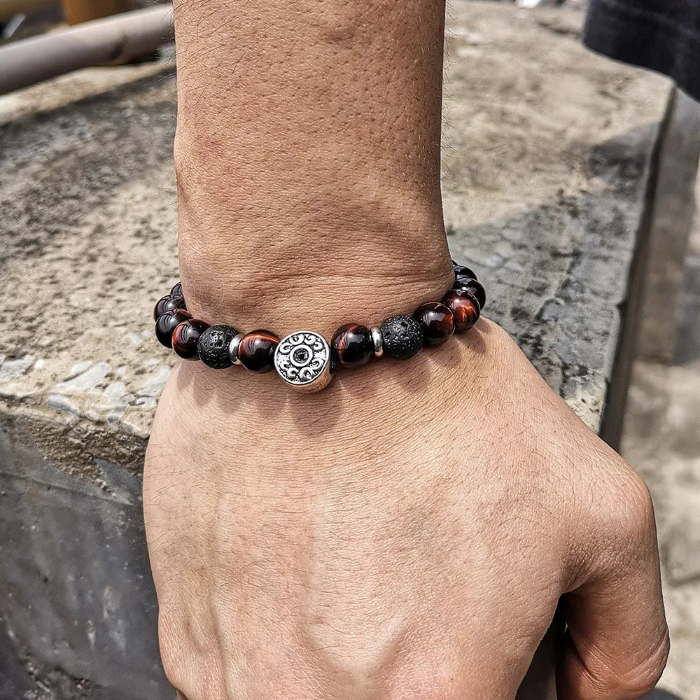Signature Single Red Tiger's Eye and Lava Stone Bracelet