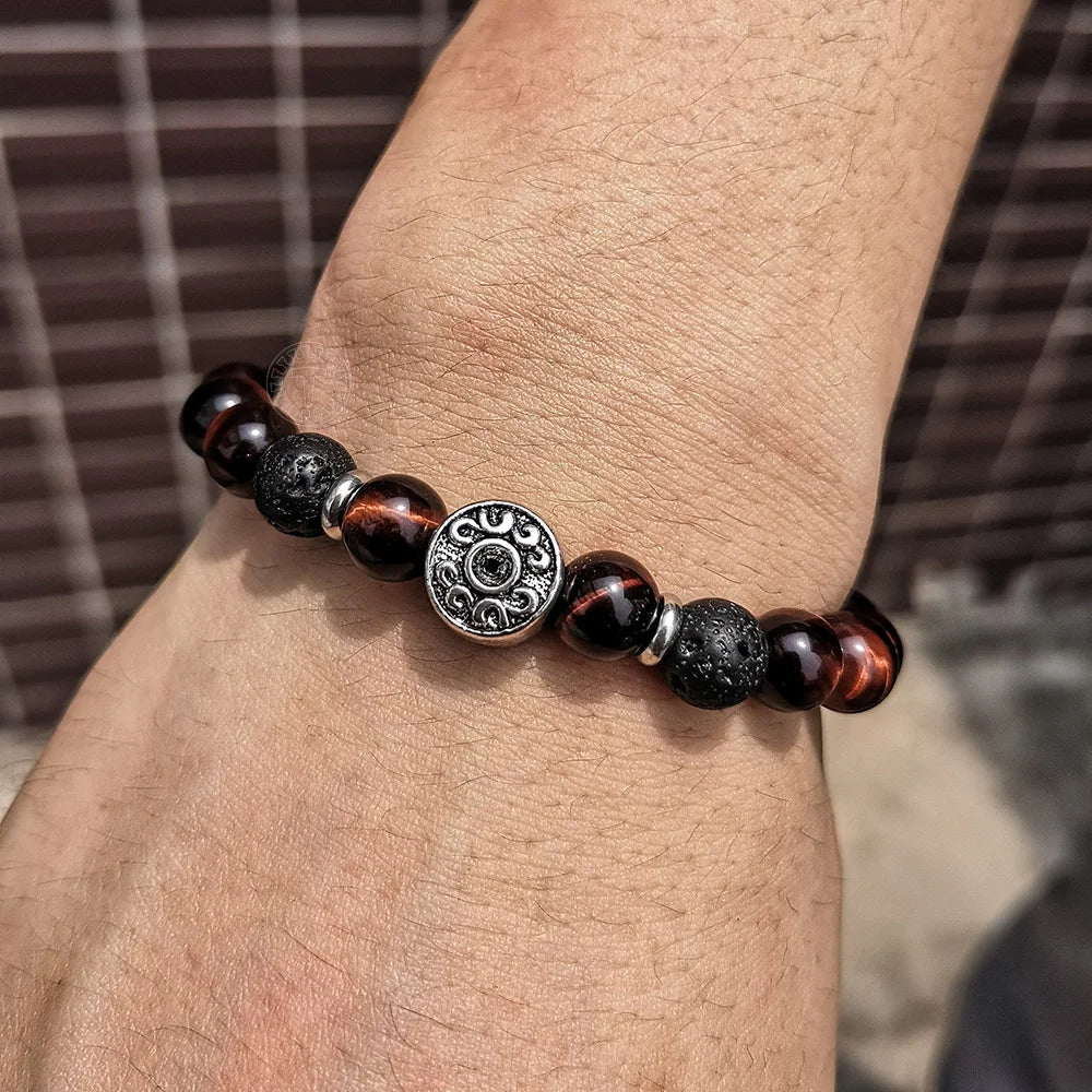 Signature Single Red Tiger's Eye and Lava Stone Bracelet