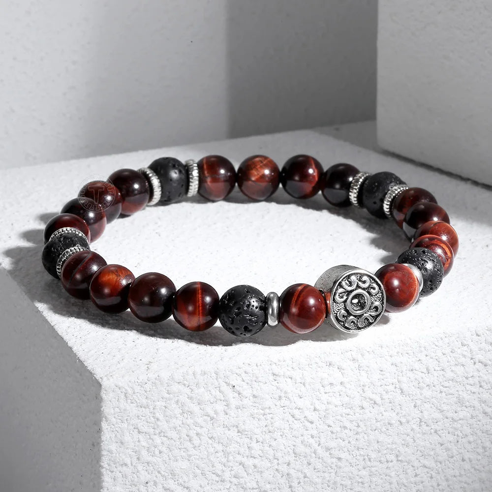 Signature Single Red Tiger's Eye and Lava Stone Bracelet
