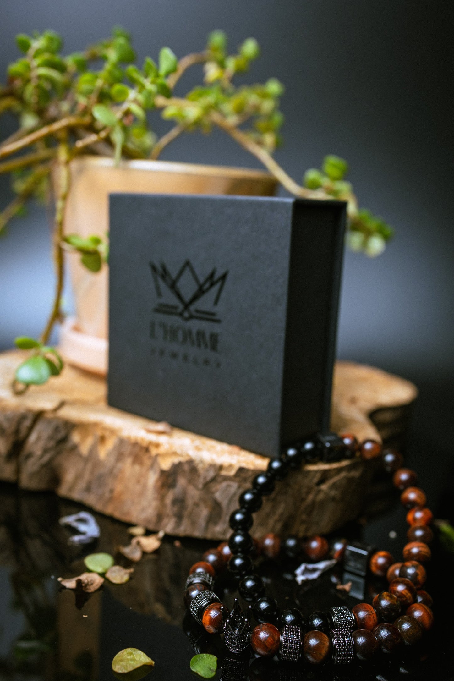 Pulsera Signature Majestic Ojo de Tigre Rojo y Ónix
