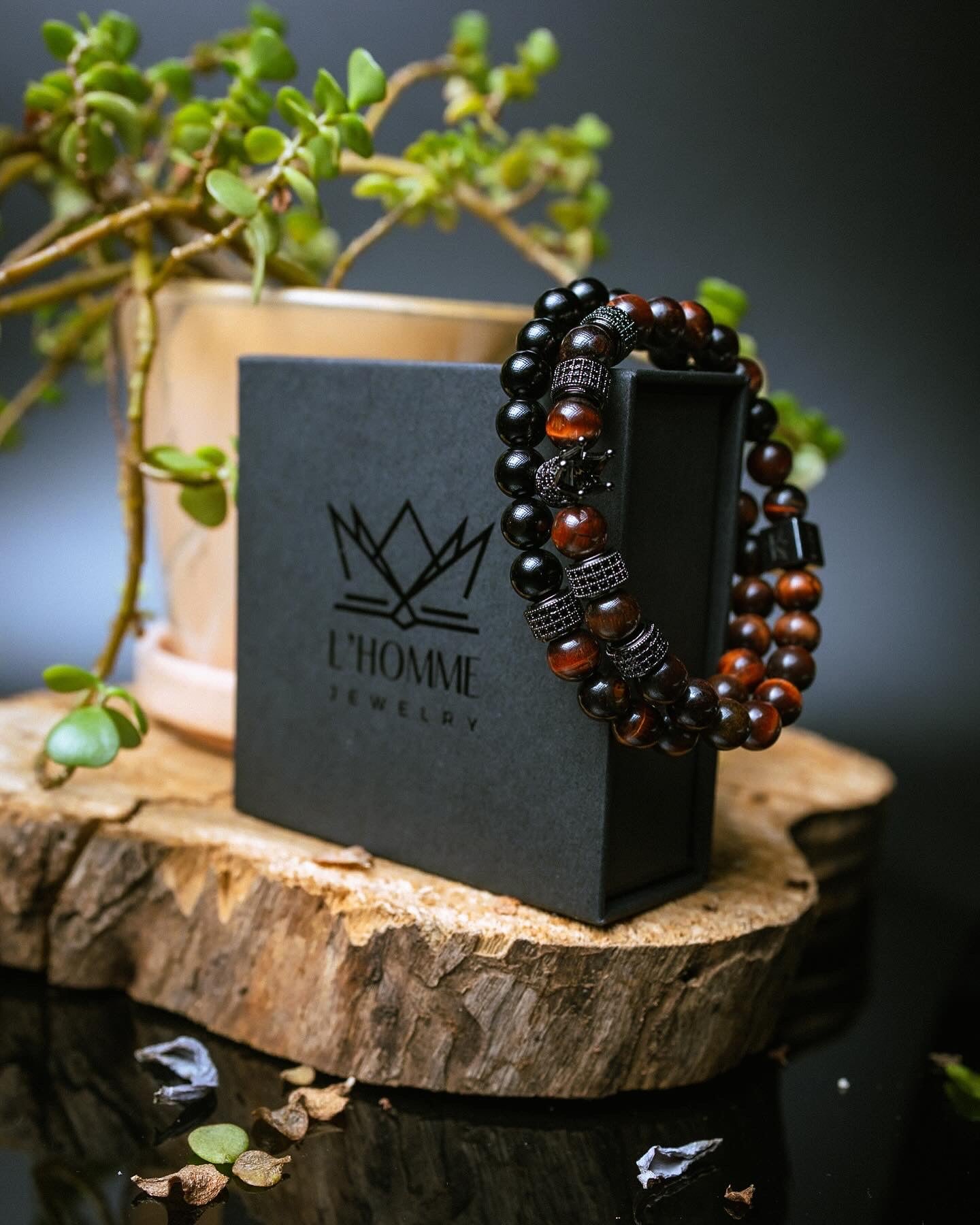 Pulsera Signature Majestic Ojo de Tigre Rojo y Ónix