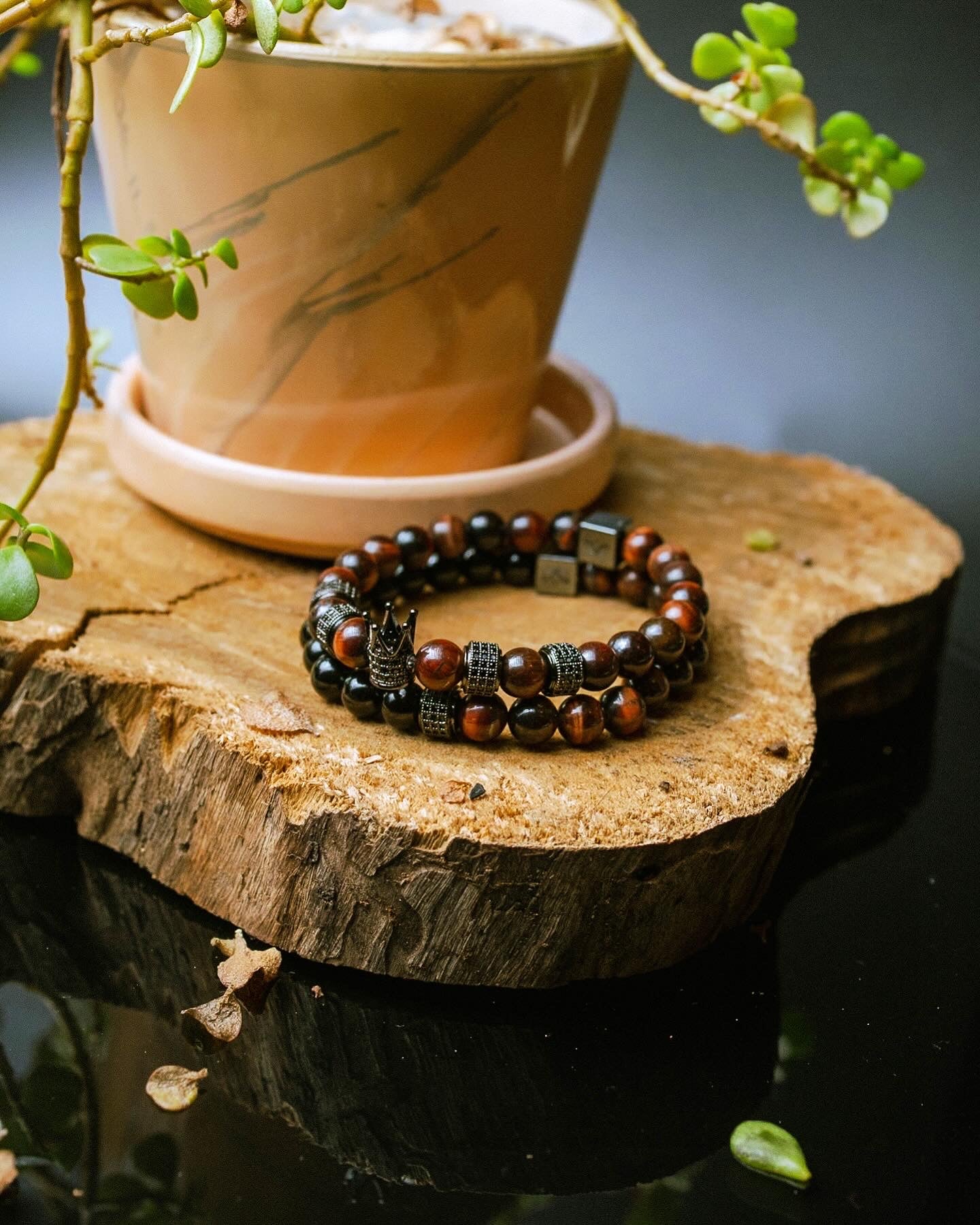 Pulsera Signature Majestic Ojo de Tigre Rojo y Ónix