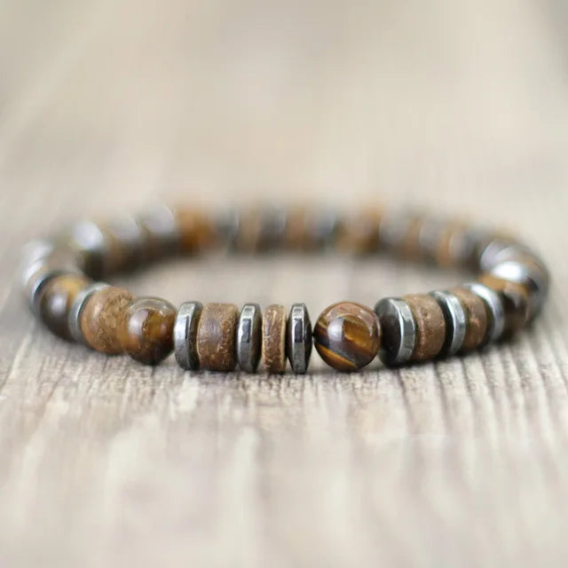 Pulsera Cuenta de Madera y Hematita
