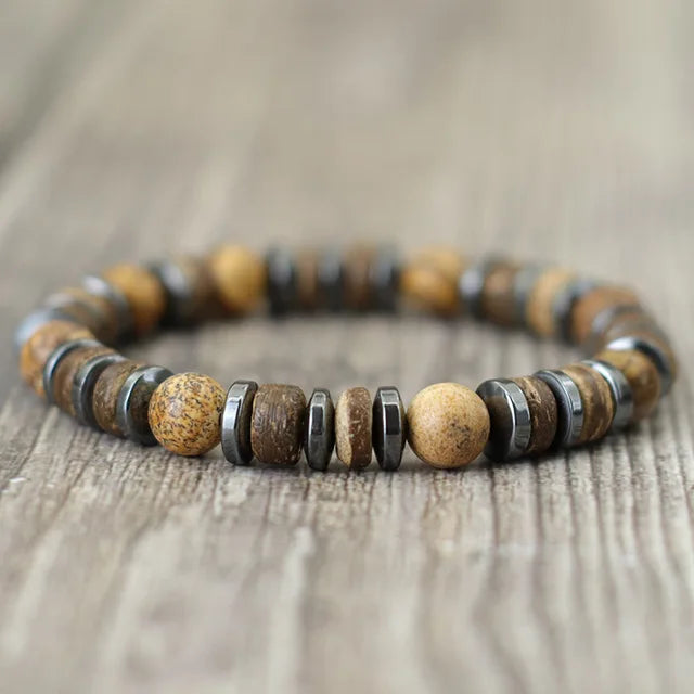 Pulsera Cuenta de Madera y Hematita