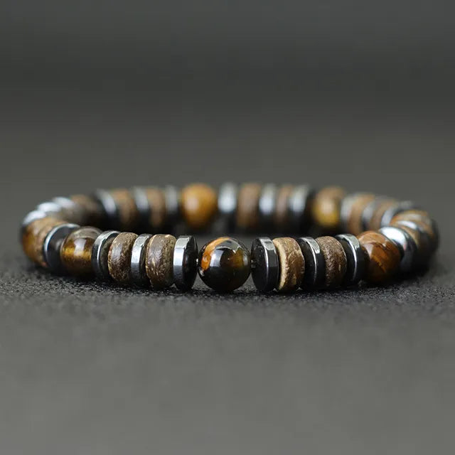 Pulsera Cuenta de Madera y Hematita