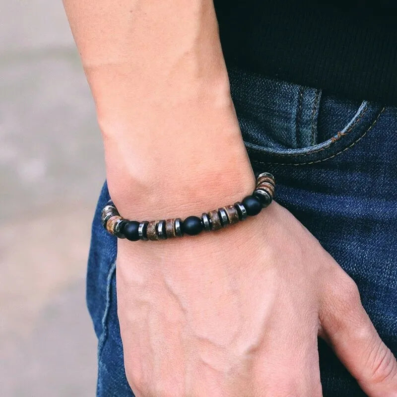 Pulsera Cuenta de Madera y Hematita