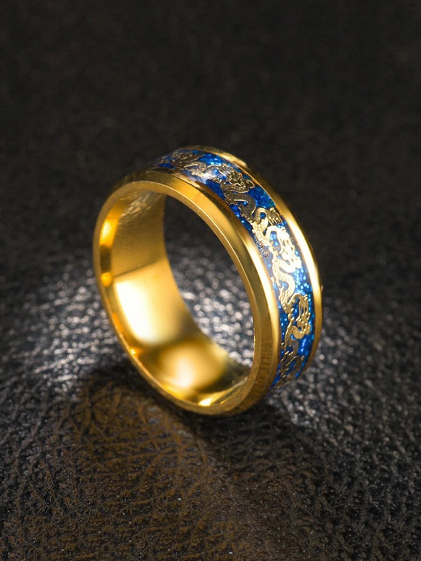 Gold and blue ring with dragon detail