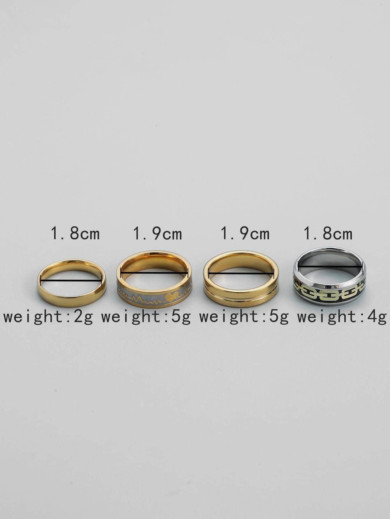 Set of golden stainless steel rings 4 pieces