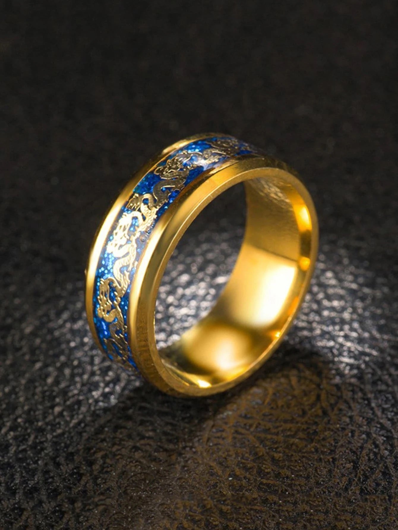 Gold and blue ring with dragon detail