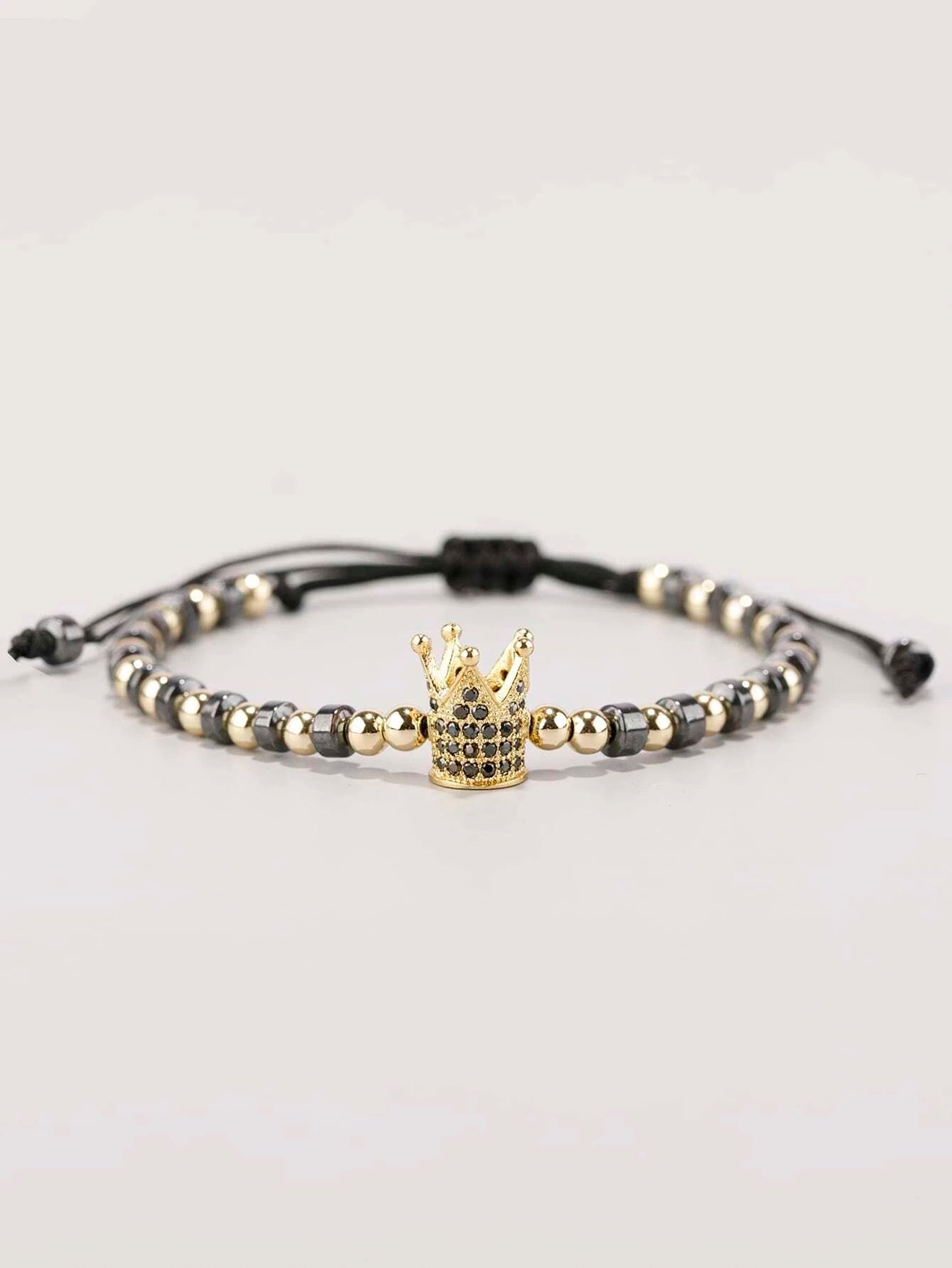 Adjustable Bead and Gold Crown Bracelet